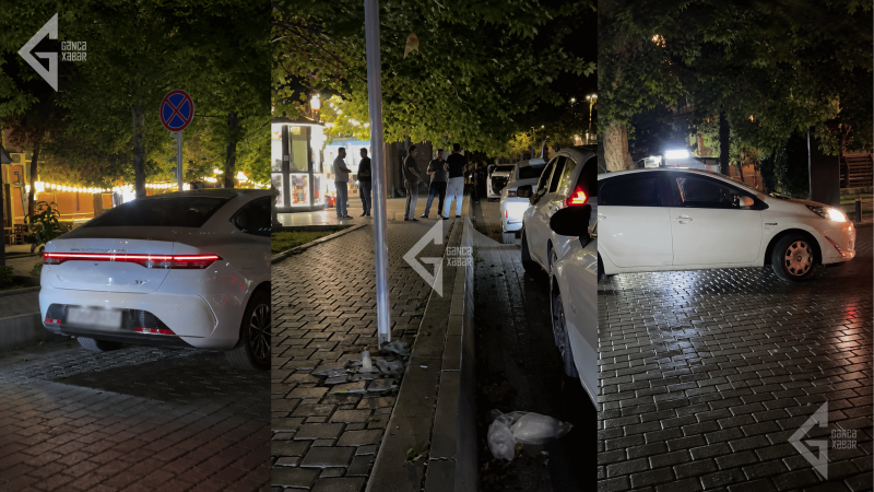 Gəncə Mall önündə taksilər avtobusların hərəkətinə mane olurlar