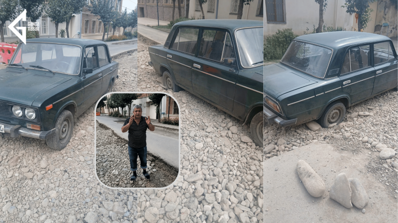 Gəncədə yeni çəkilən asfalt çökdü, yolun bərpası isə gecikir