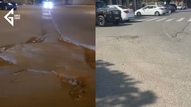 Gəncədə məktəblərin yaxınlığındakı çuxurlar sürücüləri BEZDİRİB
