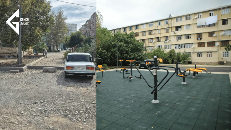 Bir həyət, iki mənzərə: Gəncədə abadlıq işləri yarımçıq qalıb