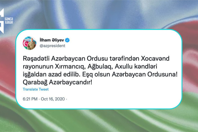 16 oktyabr 2020: Vətən müharibəsinin 20-ci günü