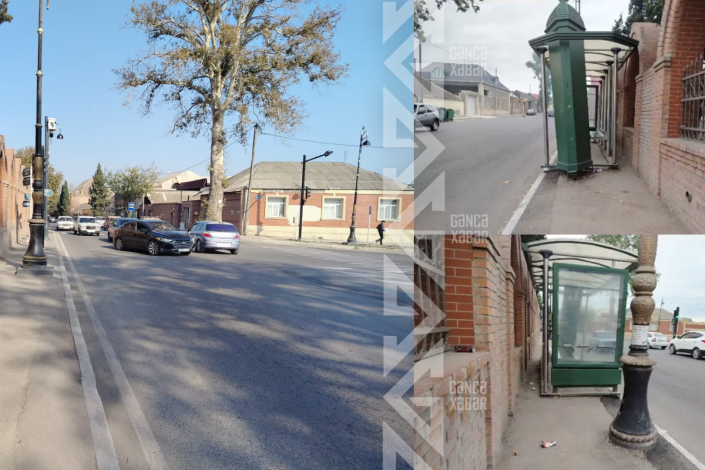 Gəncədə avtobus dayanacağı piyada yolundan götürüldü