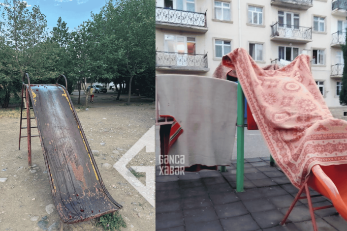 Gəncədə uşaq meydançaları: Quruyan xalçalar, paslı yelləncəklər…