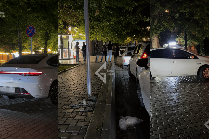 "Gəncə Mall" önündə taksilər avtobusların hərəkətinə mane olurlar