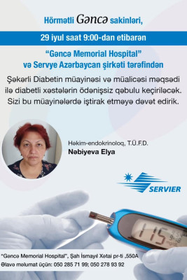 Gəncə: Memorial Hospitalda diabet xəstələri üçün ödənişsiz müayinə keçiriləcək