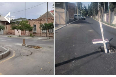 Gəncədə sürücülər üçün təhlükə yaradan kanalizasiya quyuları