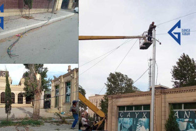 Gəncədə güclü külək nəticəsində elektrik naqilləri qırılıb