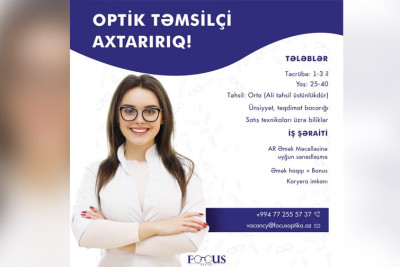Gəncədə Optik təmsilçisi vakansiyasına əməkdaş tələb olunur