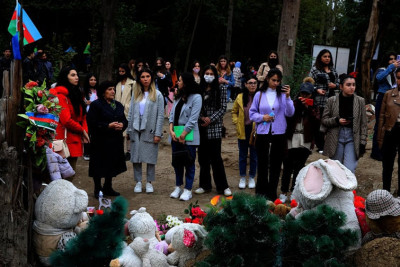 Gəncə Dövlət Universitetinin tələbələri terror zamanı raket düşən əraziyə baş çəkiblər
