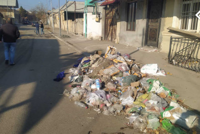 Gəncədə tullantı qablarının olmasına baxmayaraq zibillər küçəyə atılır