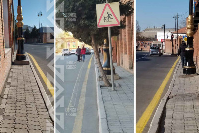 Gəncədə uşaqlı valideynlər məcbur olub səki ilə deyil, maşın yolu ilə hərəkət edirlər