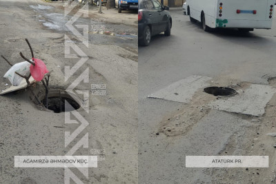 Gəncədə kanalizasiya quyularının açıq olduqları yerlər