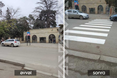 Məktəbin qarşısında silinmiş piyada zolağı bərpa olunub