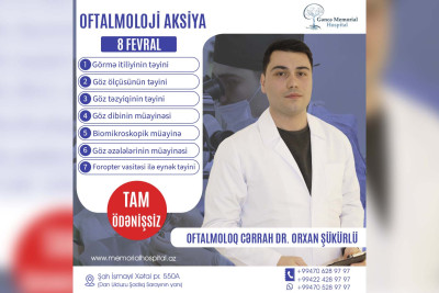 Oftalmoloq pasiyentləri pulsuz müayinə edəcək