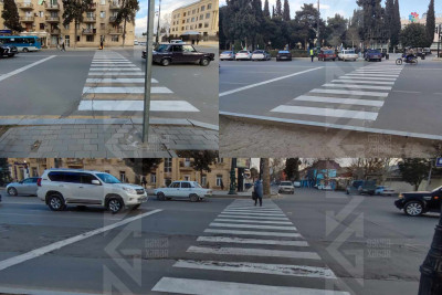Şəhərin mərkəzində “zebra”lar bərpa olunub