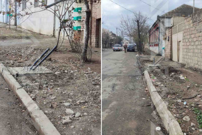 Ordubadi küçəsində işıq dirəkləri quraşdırılır