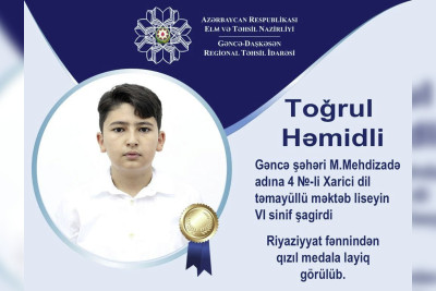 6-cı sinif şagirdi riyaziyyat fənnindən qızıl medal qazanıb