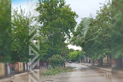 Gecə yağan leysan və güclü küləyin fəsadları aradan qaldırılır