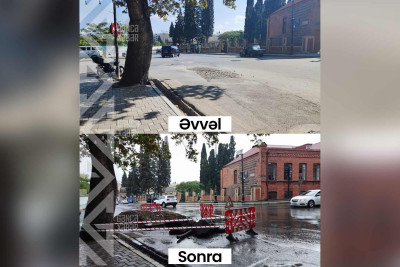 Şəhərin mərkəzində qazılmış ərazi təmir olunub