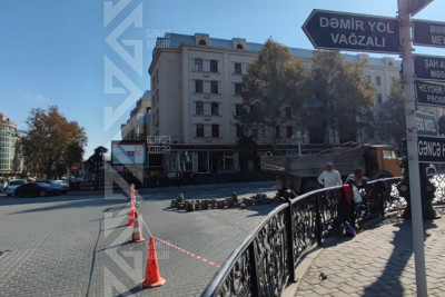 Şəhərin mərkəzi prospektində təmir işləri gedir
