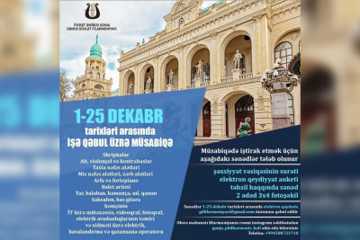Gəncə Dövlət Filarmoniyasında işə qəbul üzrə müsabiqə keçirilir