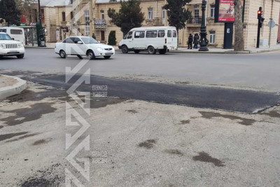 Prospekt və küçənin kəsişməsindəki çöküntü təmir edilib