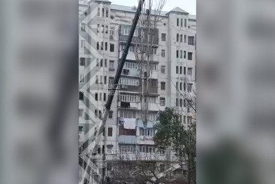 Həyətlərin birində qurumuş ağaclar kəsilir