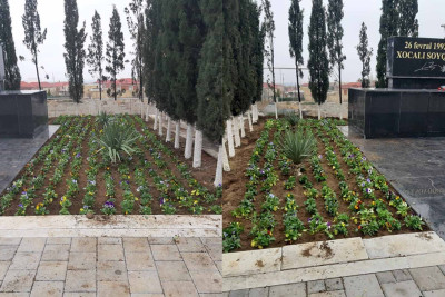 “Ana Harayı” abidəsinin ətrafında mövsümi güllər əkilib