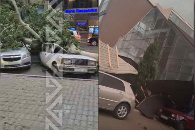 Güclü külək şəhərdə fəsadlar törədib