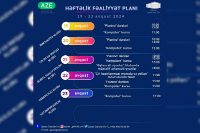 Qazax Gənclər Evində bu həftə hansı təlimlər keçiriləcək?