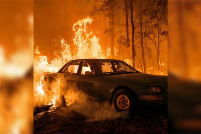 Maşın və ətrafındakı ağaclar yanıb