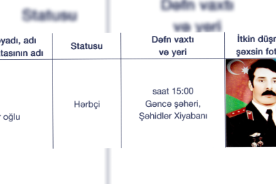 Növbəti itkin düşmüş şəhid torpağa tapşırılacaq