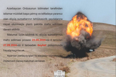 MN: Seyfəli poliqonunda yararsız döyüş sursatları məhv ediləcək