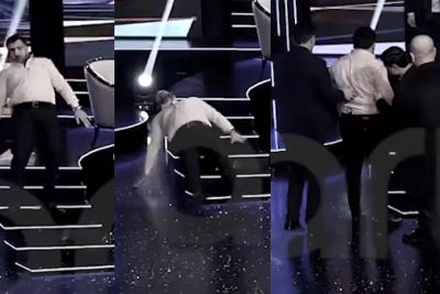 Qazaxlı müğənni efirdə yıxıldı - VİDEO
