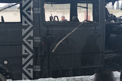 Sərnişin avtobusu yandı - FOTO