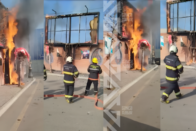 Gəncənin mərkəzində reklam lövhəsi alışıb