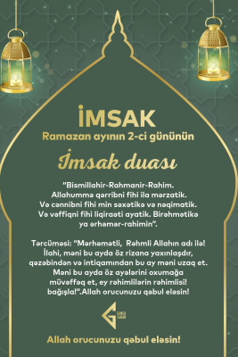 Ramazan ayının ikinci gününün imsak, iftar və namaz vaxtları