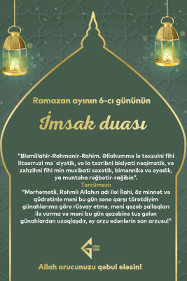 Ramazan ayının altıncı gününün imsak, iftar və namaz vaxtları