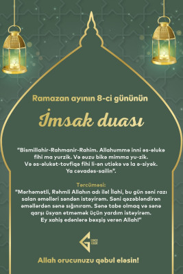 Ramazan ayının səkkizinci gününün imsak, iftar və namaz vaxtları