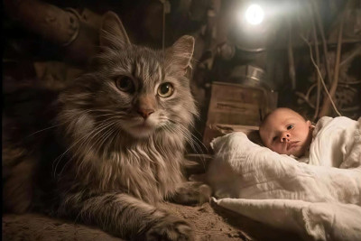 Zirzəmiyə atılan körpəni pişik xilas edib