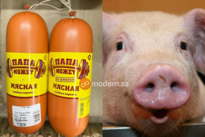 Azərbaycanda satılan "Halal" markalı donuz kolbasası