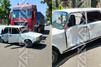 Gəncədə yük maşını "VAZ-2107"ni ortadan "nişan aldı"