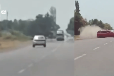 Sürücü qəza törətdi – Anbaan görüntülər