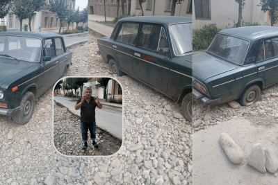 Gəncədə yeni çəkilən asfalt çökdü, yolun bərpası isə gecikir