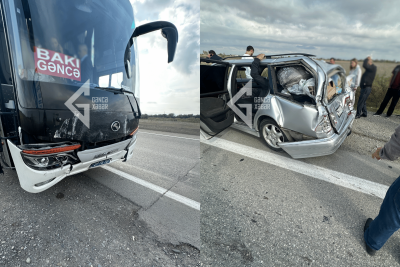 Bakı-Gəncə avtobusu Kürdəmirdə "Mercedes"ə çırpıldı