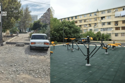 Bir həyət, iki mənzərə: Gəncədə abadlıq işləri yarımçıq qalıb